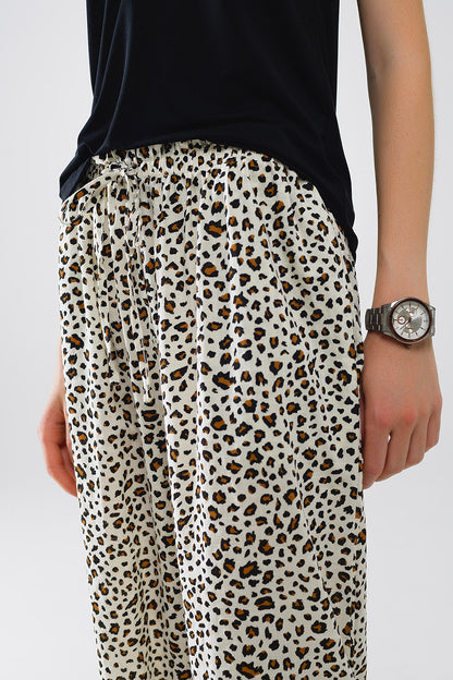Calça de cintura elástica de perna direita com estampado leopardo