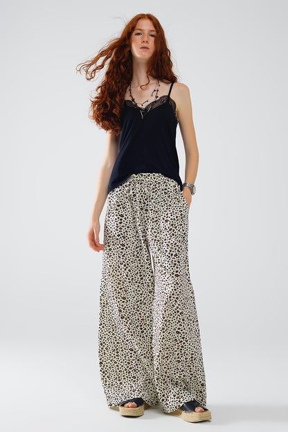 Calça de cintura elástica de perna direita com estampado leopardo