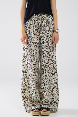 Calça de cintura elástica de perna direita com estampado leopardo
