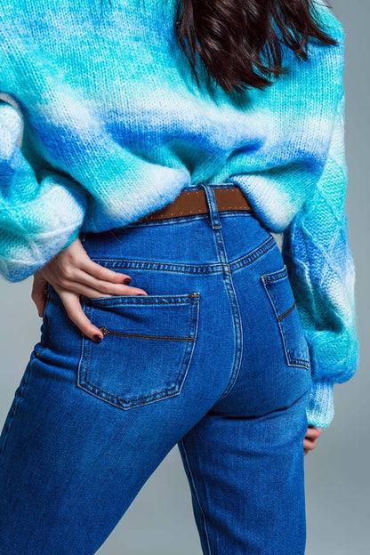 Calças de ganga básicas de perna Skinny em ganga elástica e lavagem média
