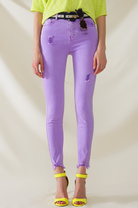 Q2 Calças de ganga de cintura alta púrpura e super skinny