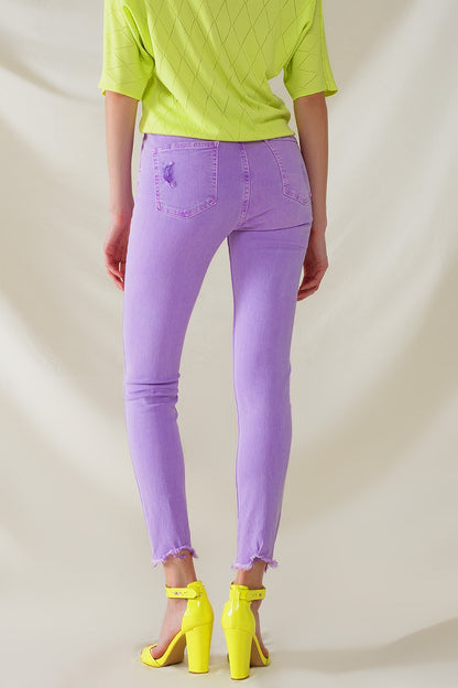 Calças de ganga de cintura alta púrpura e super skinny