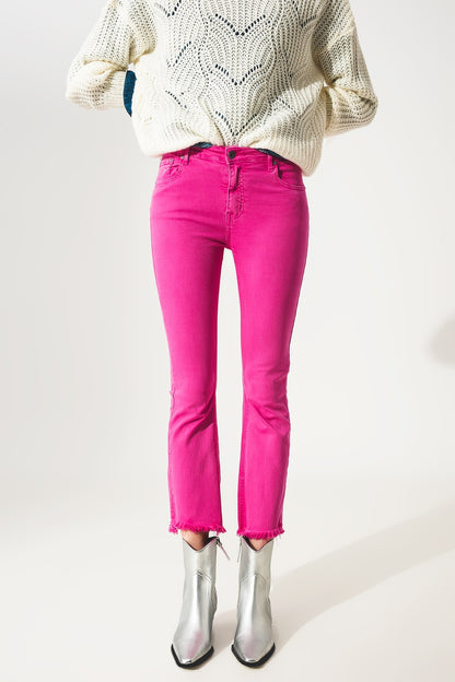 Calças de ganga em fuchsia com bainha por costurar