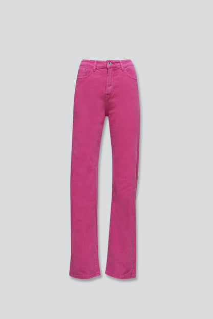 Calças de ganga mom fuchsia com alta subida e ajuste solto