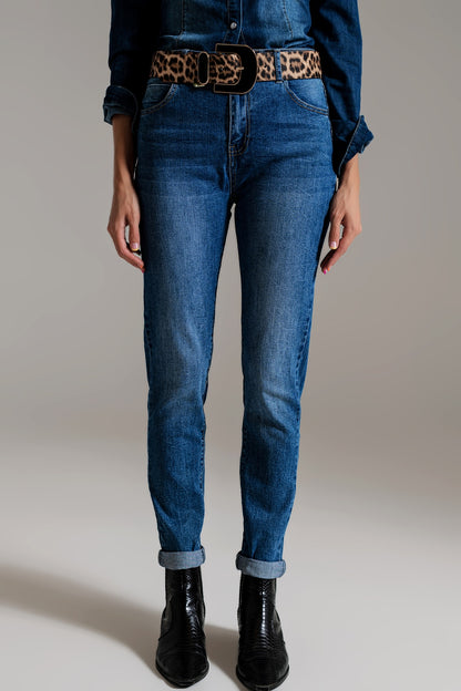Q2 Calças de ganga skinny cintura alta em lavagem média