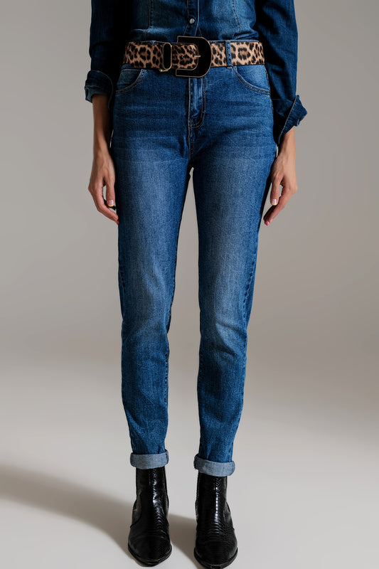 Q2 Calças de ganga skinny cintura alta em lavagem média