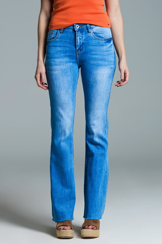 Q2 Calças de ganga skinny de cintura regular com pernas largas em lavagem clara