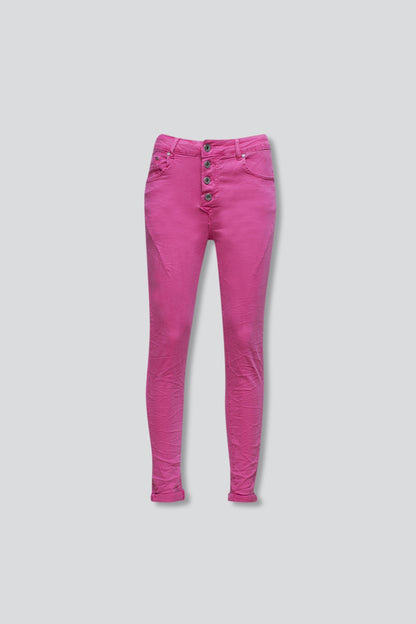 Calças de ganga skinny fuchsia com fecho de botão exposto