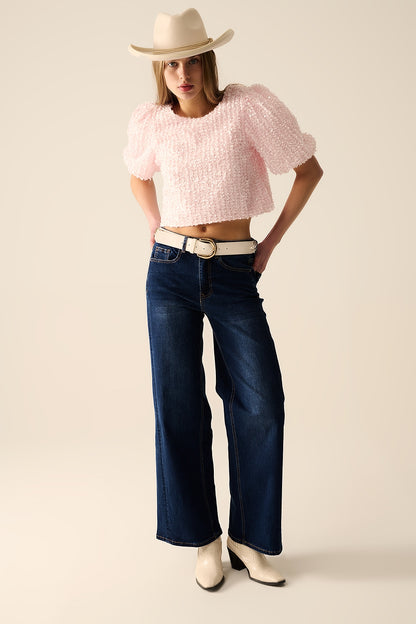 Calça de ganga stretch de perna larga escura