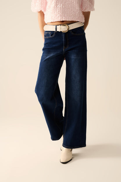 Calça de ganga stretch de perna larga escura