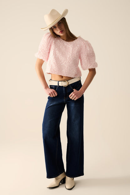Calça de ganga stretch de perna larga escura