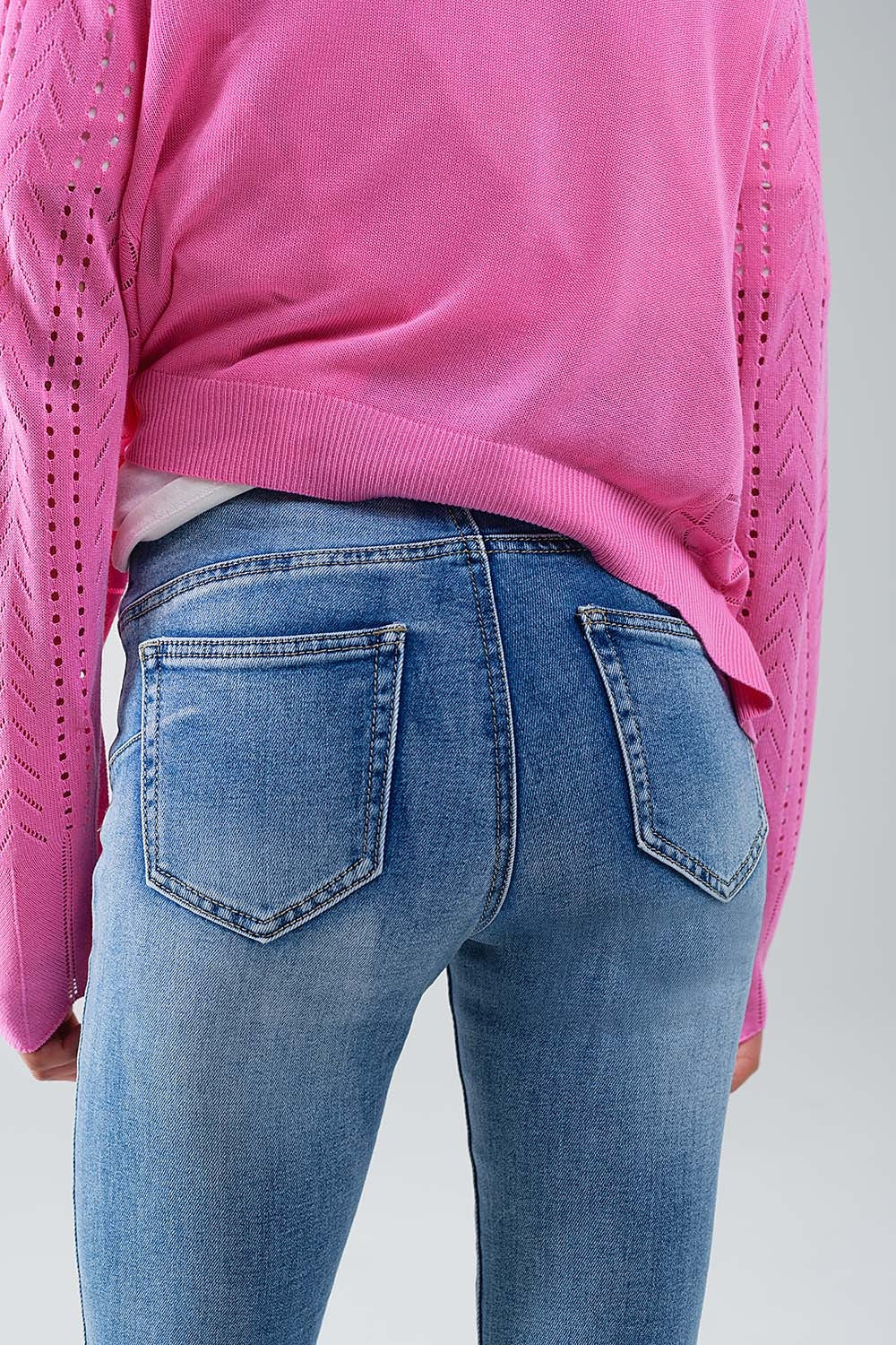 Calças de ganga super skinny de cintura alta em azul vintage stonewash