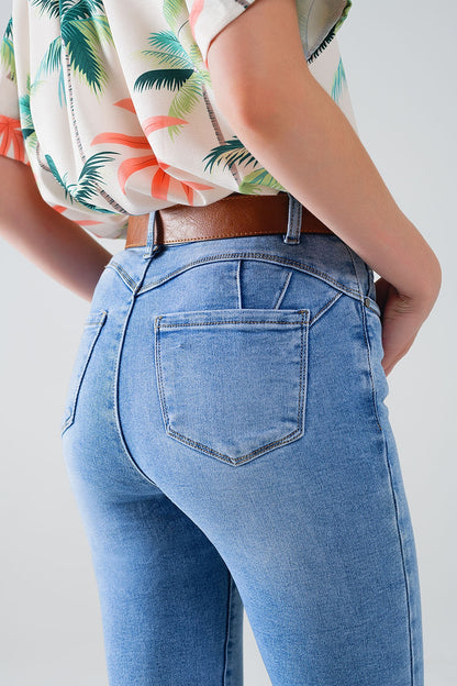Calças de ganga super  skinny de cintura regular em lavagem clara com 5 bolsos