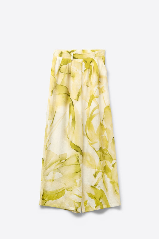 Q2 Calças de perna larga com estampado amarelo aguarela
