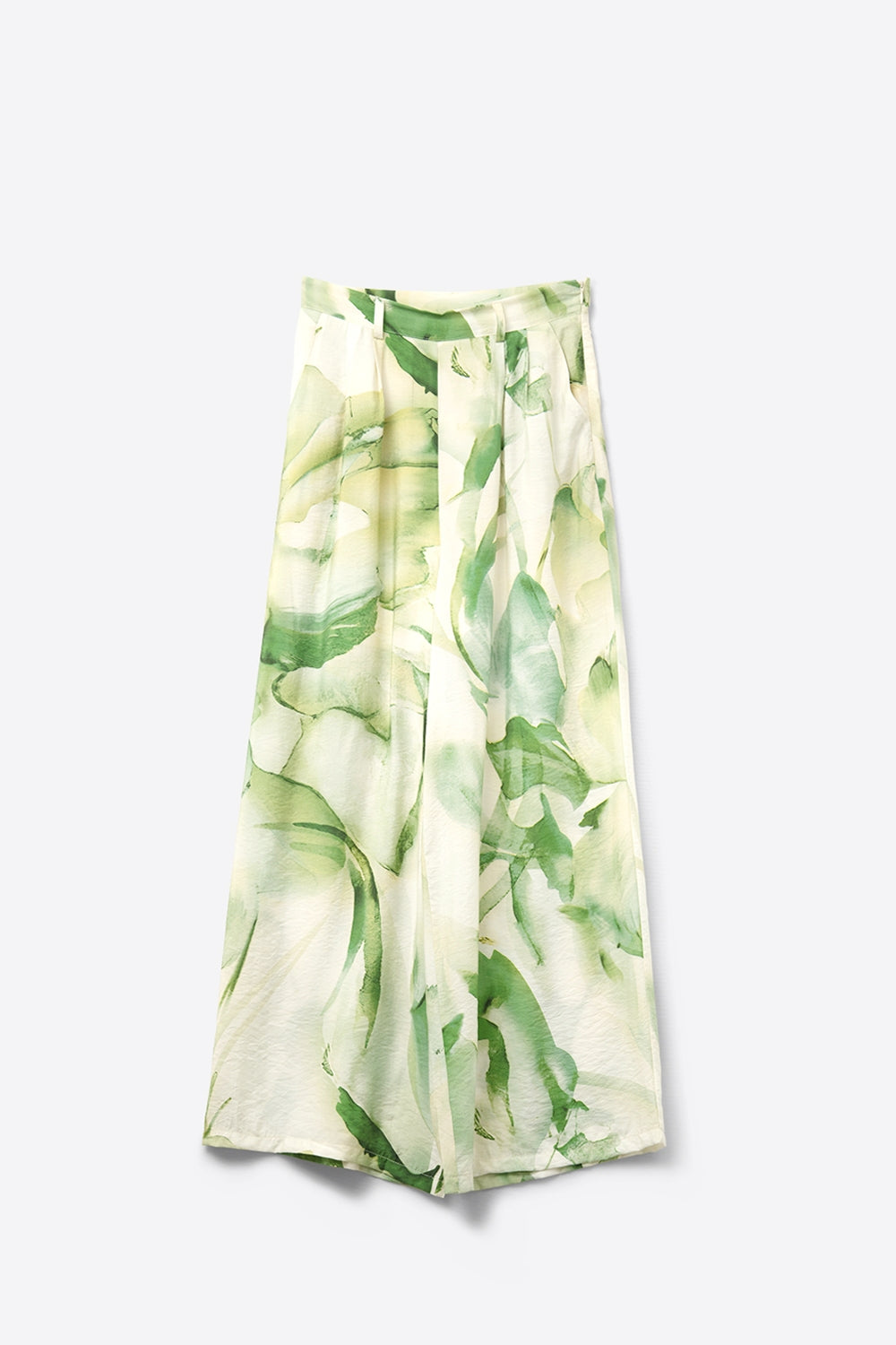 Calça de perna larga com estampado verde aguarela
