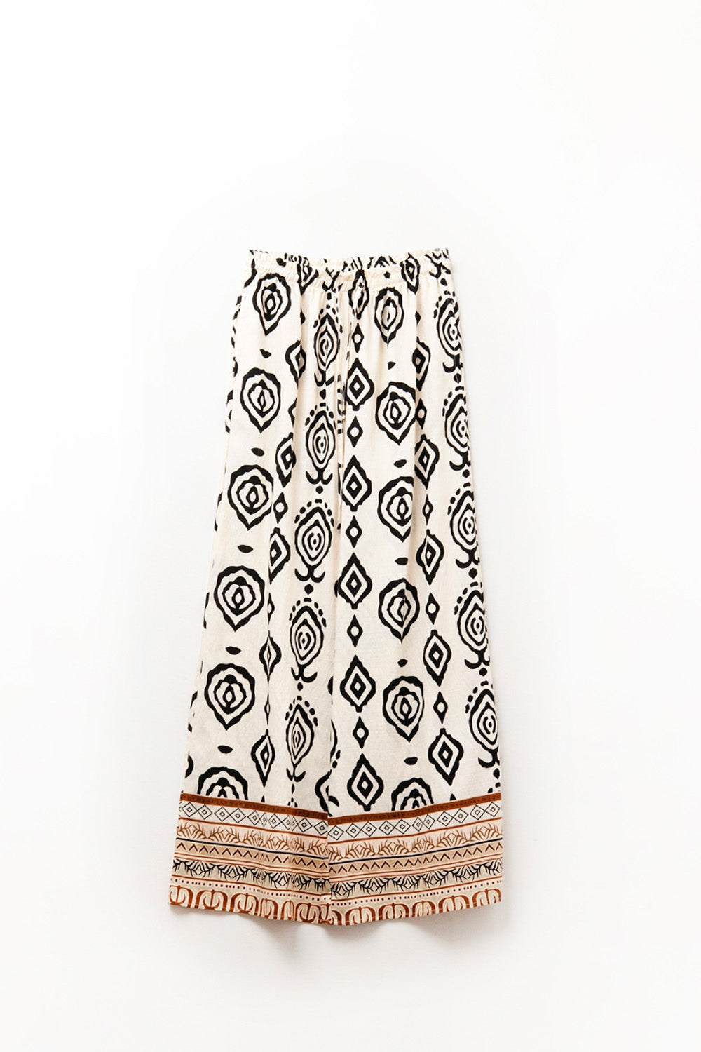 Q2 Calças largas creme com estampa boho