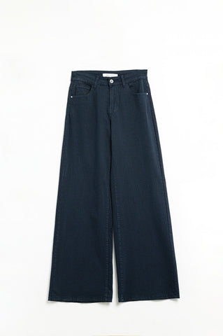 Calça reta azul escuro perna larga