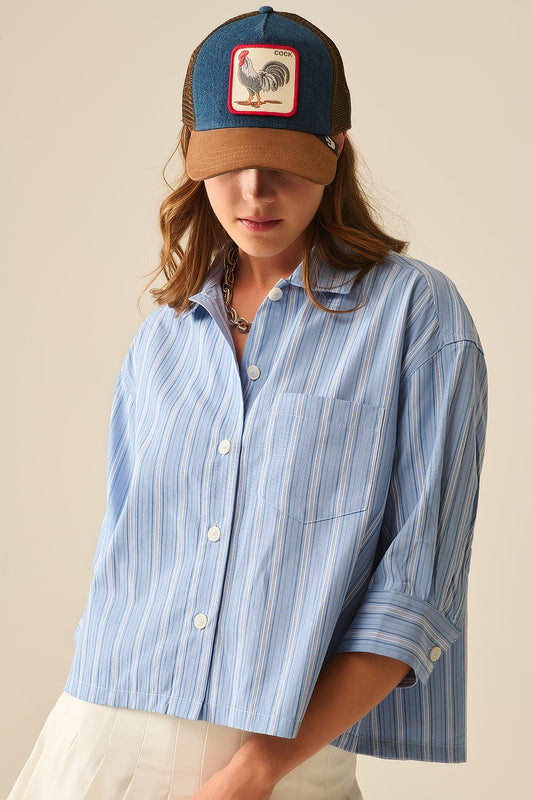 Q2 Camisa às riscas com corte oversized em azul