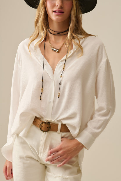 Camisa de corte descontraído com mangas compridas em branco