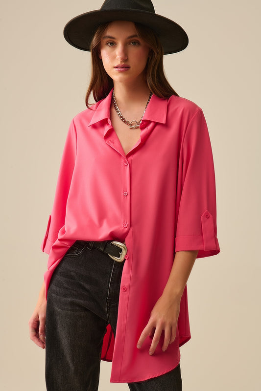 Q2 Camisa maxi em tecido muito suave e leve de cor coral