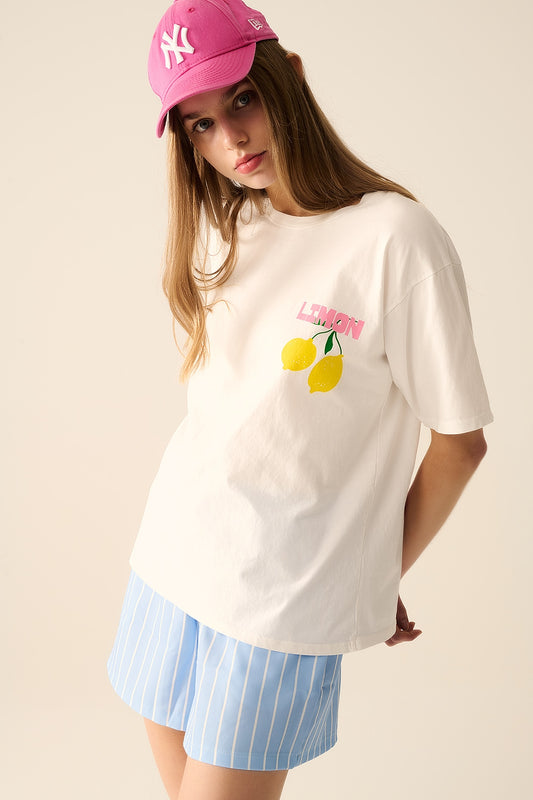 Q2 camiseta branca relaxada com estampa de limão