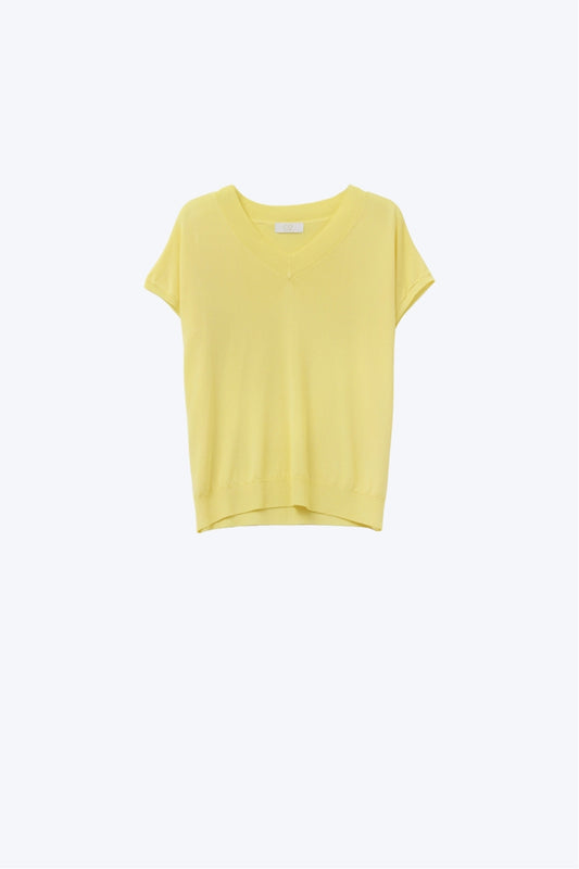 Q2 camisola amarela de malha fina com decote em V