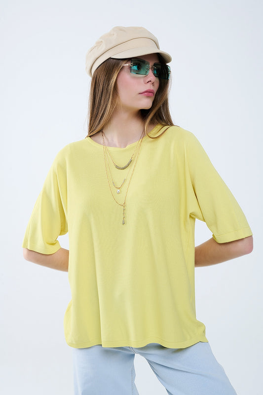 Q2 Camisola amarelo oversized com mangas até ao cotovelo