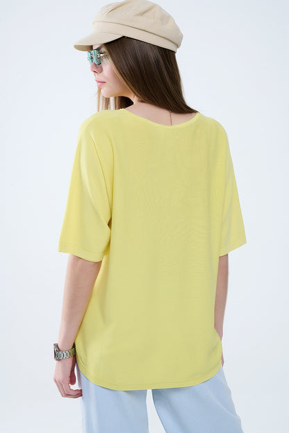 Camisola amarela oversized com mangas até ao cotovelo
