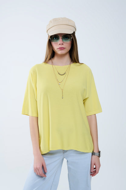 Camisola amarela oversized com mangas até ao cotovelo