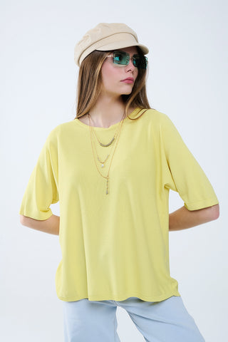 Camisola amarela oversized com mangas até ao cotovelo
