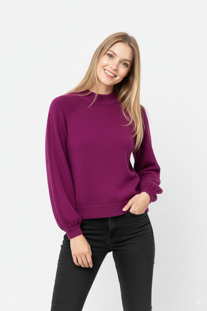 camisola beringela de estilo descontraído com mangas em balão
