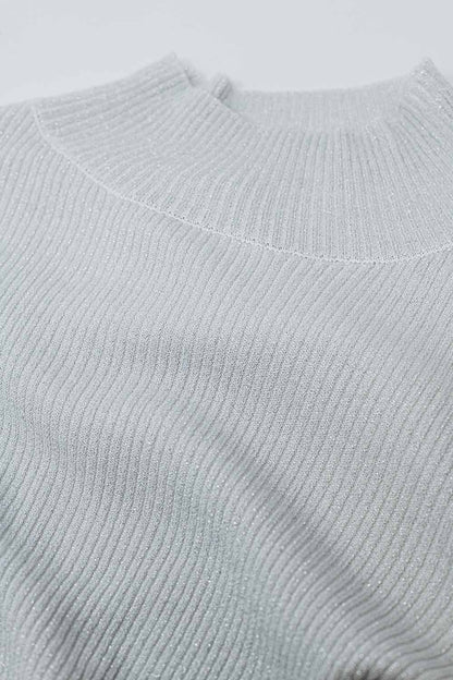 Camisola cinzenta de manga comprida com gola tripla brilhante