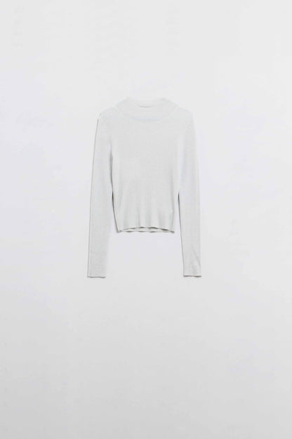 Camisola cinzenta de manga comprida com gola tripla brilhante