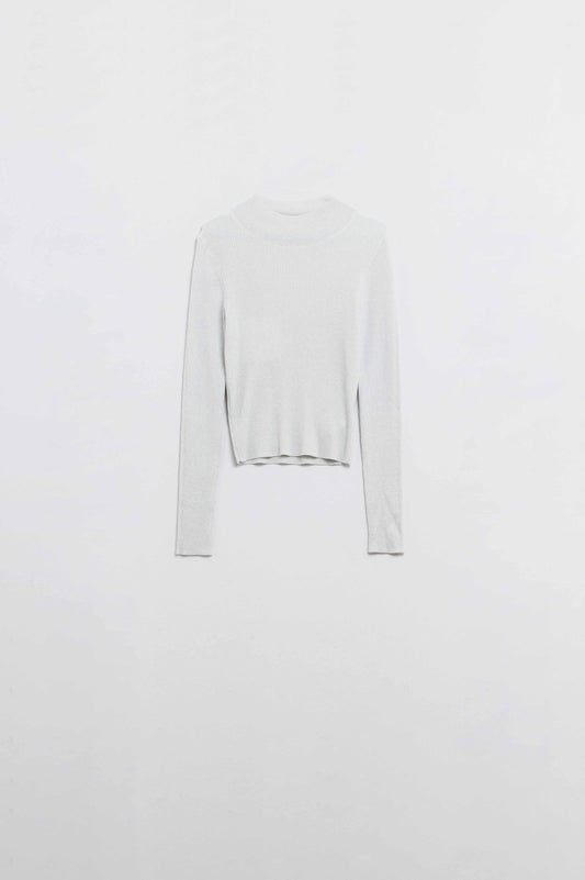 Camisola cinzenta de manga comprida com gola tripla brilhante