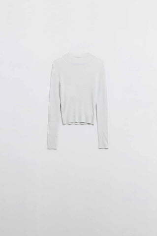 Camisola cinzenta de manga comprida com gola tripla brilhante