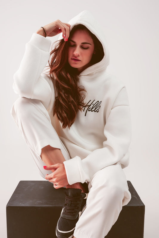 Q2 Camisola com capuz creme estilo boyfriend