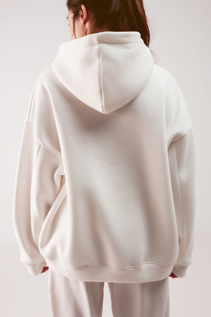 Camisola com capuz creme estilo boyfriend