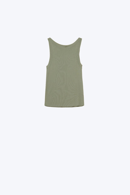 Camisola com gola alta caqui com nervuras