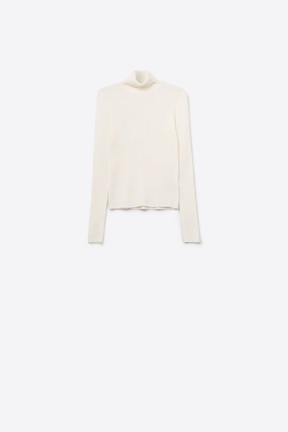 Camisola com gola tartaruga enrolada com nervuras em branco