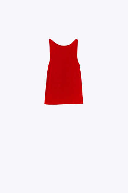 Q2 Camisola com gola redonda com nervuras em vermelho rubi