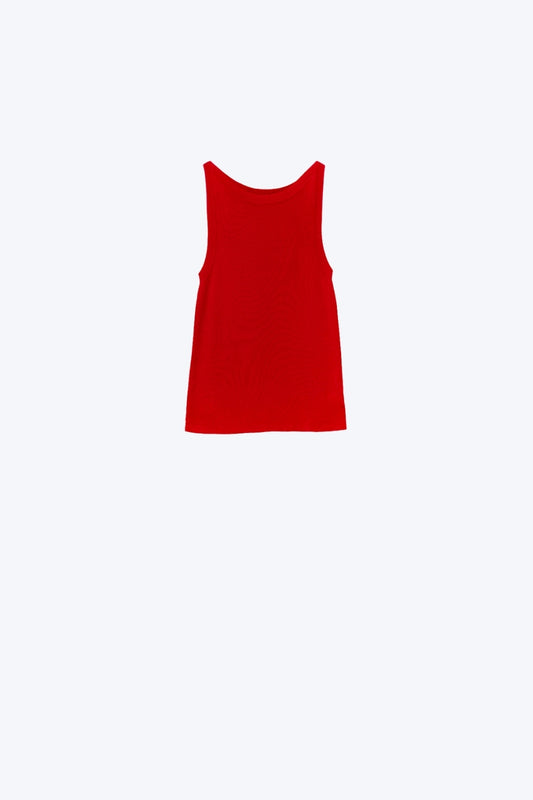 Q2 Camisola com gola redonda com nervuras em vermelho rubi