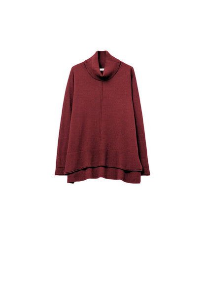 Q2 Camisola com gola redonda de grandes dimensões em Borgonha