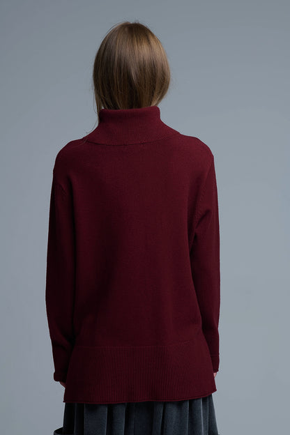 Camisola com gola redonda de grandes dimensões em Borgonha