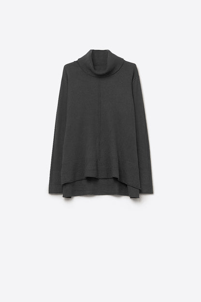 Q2 Camisola com gola redonda de grandes dimensões em preto