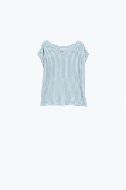 Q2 Camisola com gola redonda e mangas compridas em azul
