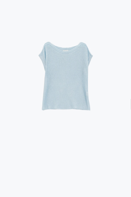 Q2 Camisola com gola redonda e mangas compridas em azul