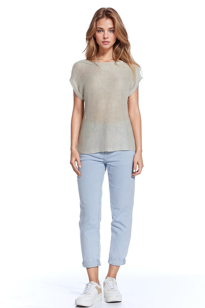 Camisola com gola redonda e mangas compridas em bege