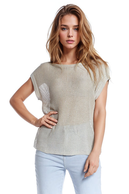 Camisola com gola redonda e mangas compridas em bege
