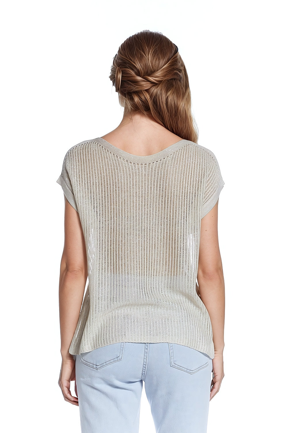 Camisola com gola redonda e mangas compridas em bege