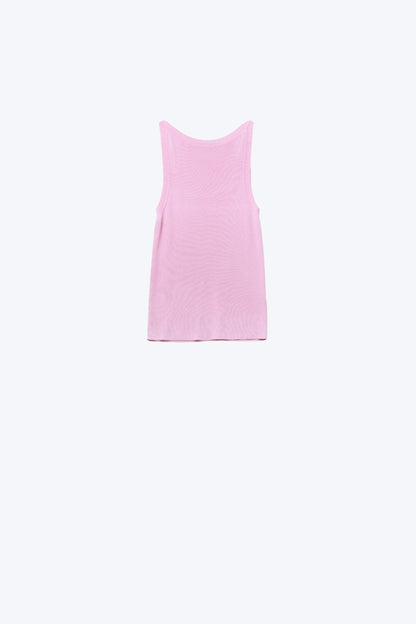 Camisola com gola redonda e nervuras em rosa bebé